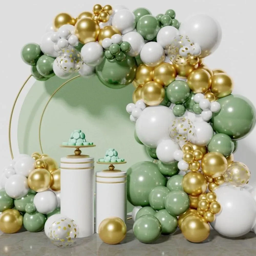 Sage Green White Gold Balloon Garland Arch Kit 146Pcs Party Decoration